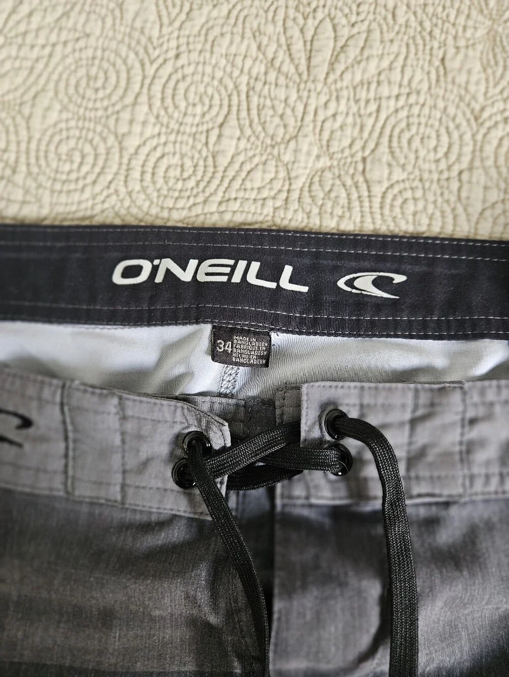 O'Neill Men's Board Shorts, Size 34, Striped Swim Trunks, blue/grey
